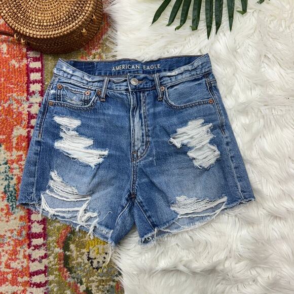 AEO American Eagle Distressed 90s Boyfriend Short Denim Jean Shorts 0 - Picture 1 of 6